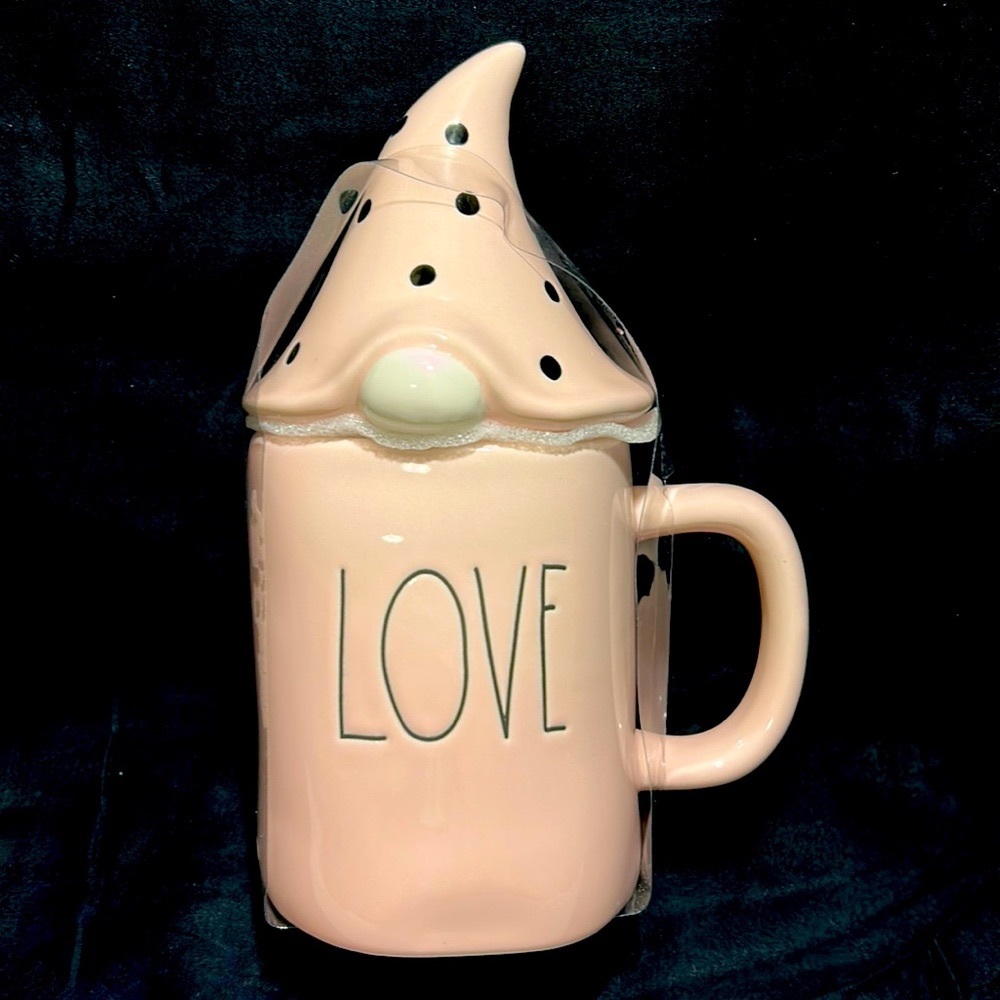 Rae Dunn Pink gnome Love mug topper mug